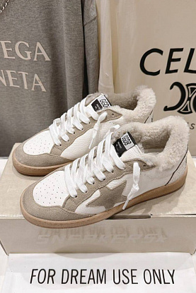 Женские комбинированные кроссовки с мехом Golden Goose Ball Star premium