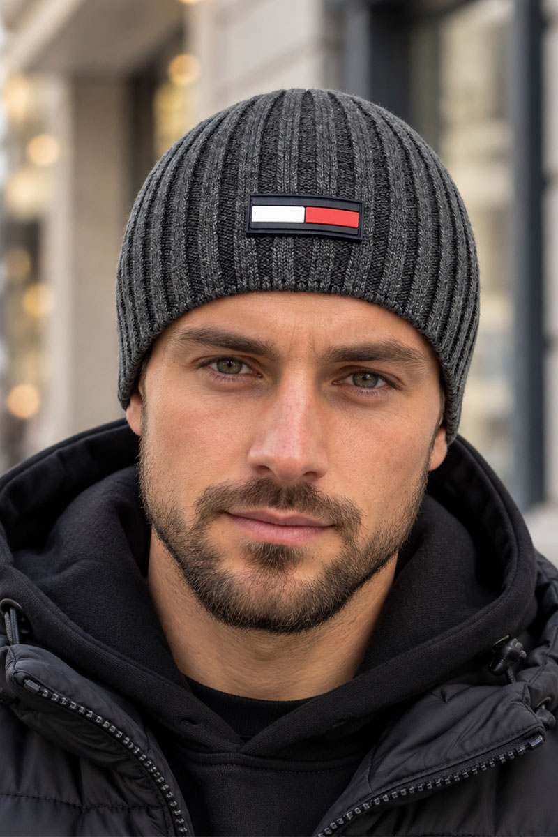 Tommy Hilfiger Мужская серая шапка logo-patch