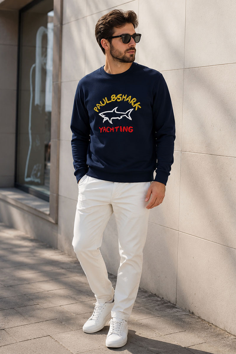 Paul & Shark Свитшот тёмно-синего цвета logo-print 