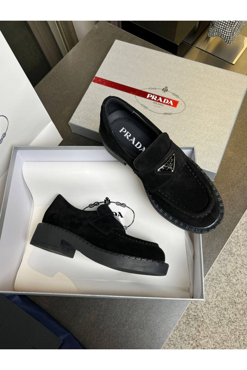 Prada Женские замшевые лоферы Premium - Black