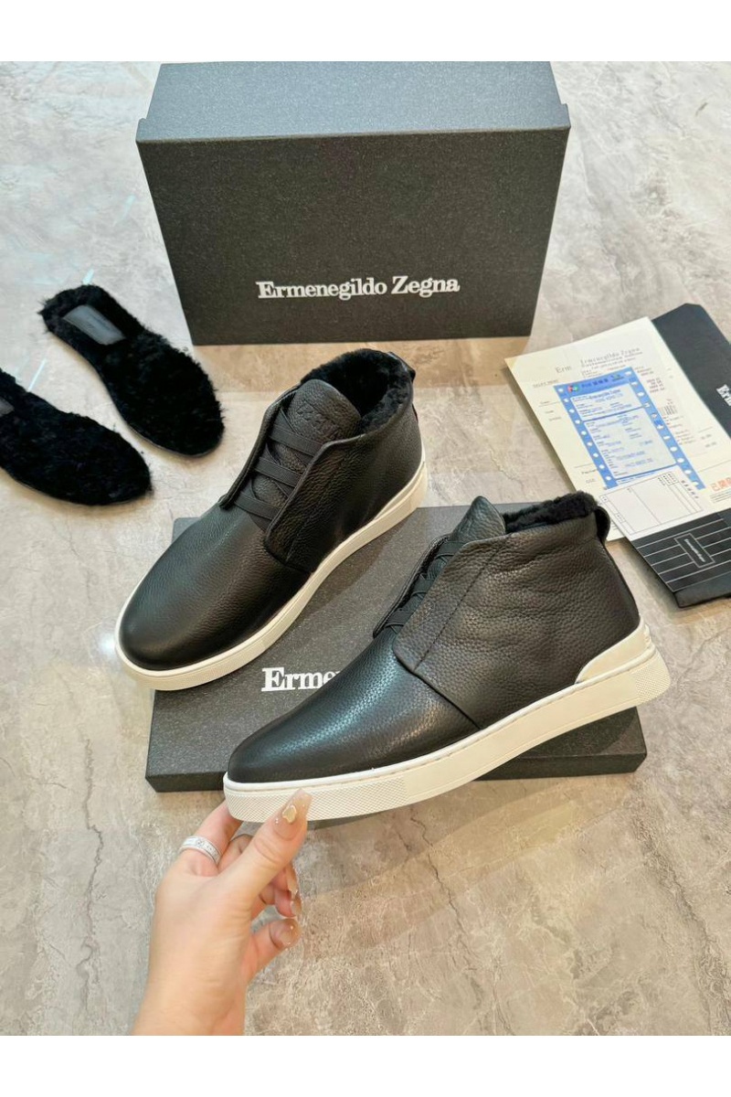 Zegna Кроссовки с мехом Triple Stitch - Black / White