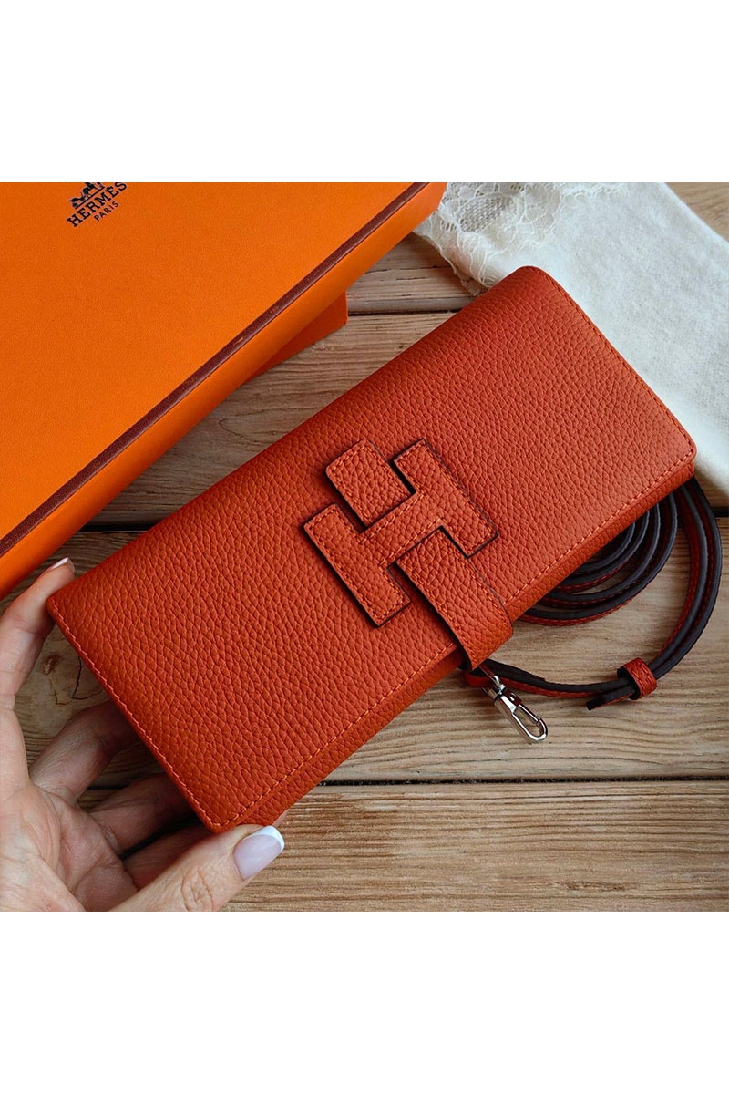 Hermes Кожаный клатч Jige Elan 20.5x9 см - Orange