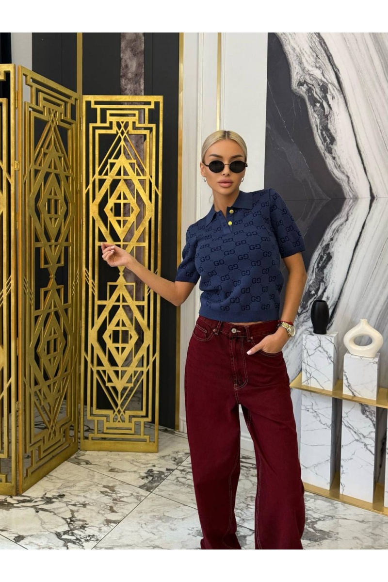 Gucci Синее женское поло GG monogram-pattern