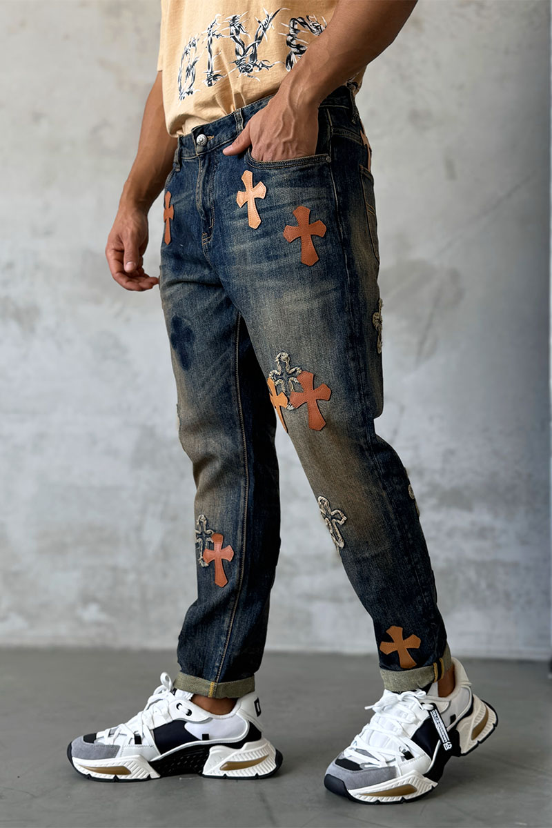 Chrome Hearts Мужские тёмно-синие джинсы