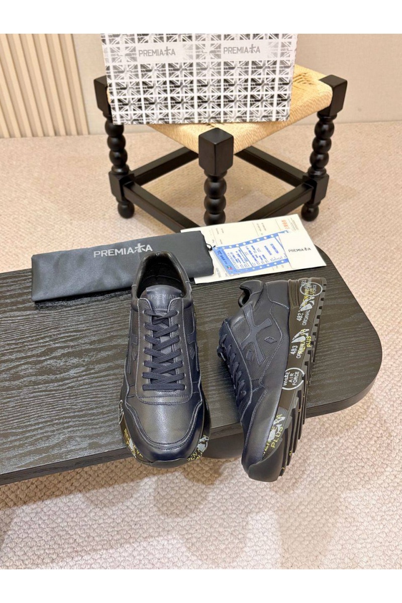 Premiata Синие кожаные кроссовки Mick