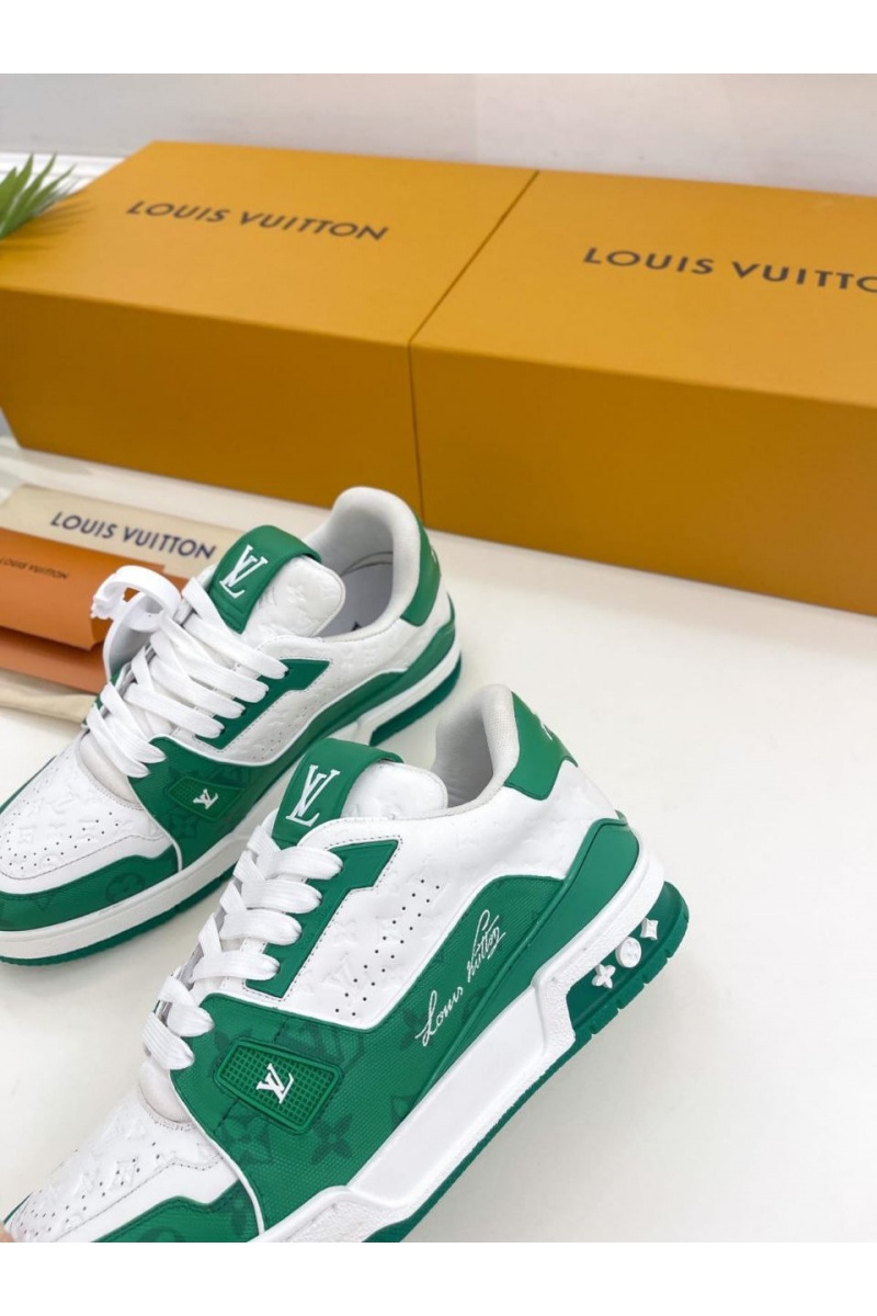 Lоuis Vuittоn Женские кожаные кроссовки Trainer Monogram - White / Green