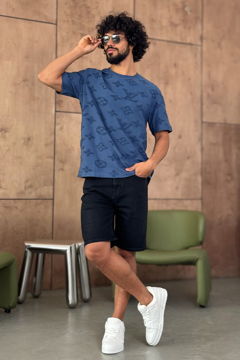 Lоuis Vuittоn Синяя оверсайз футболка Monogram All-over
