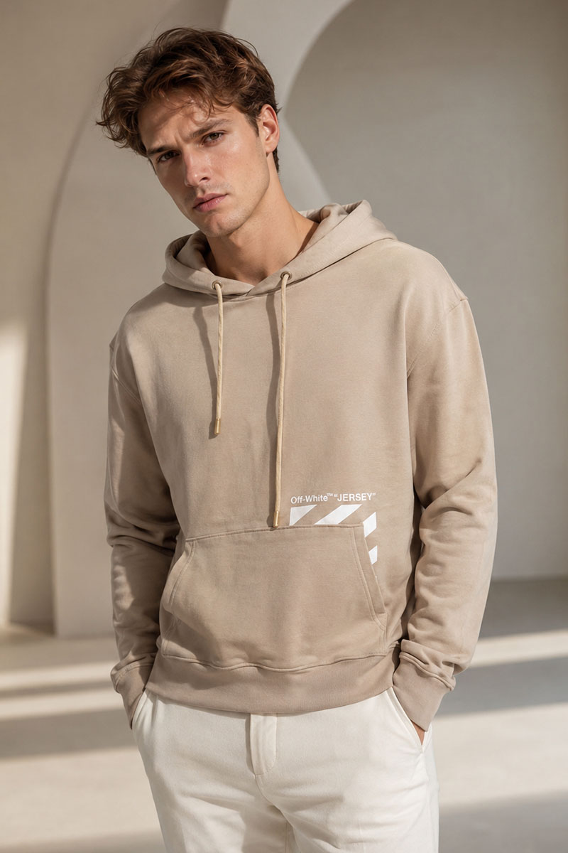Off-White Бежевое худи logo-print drawstring