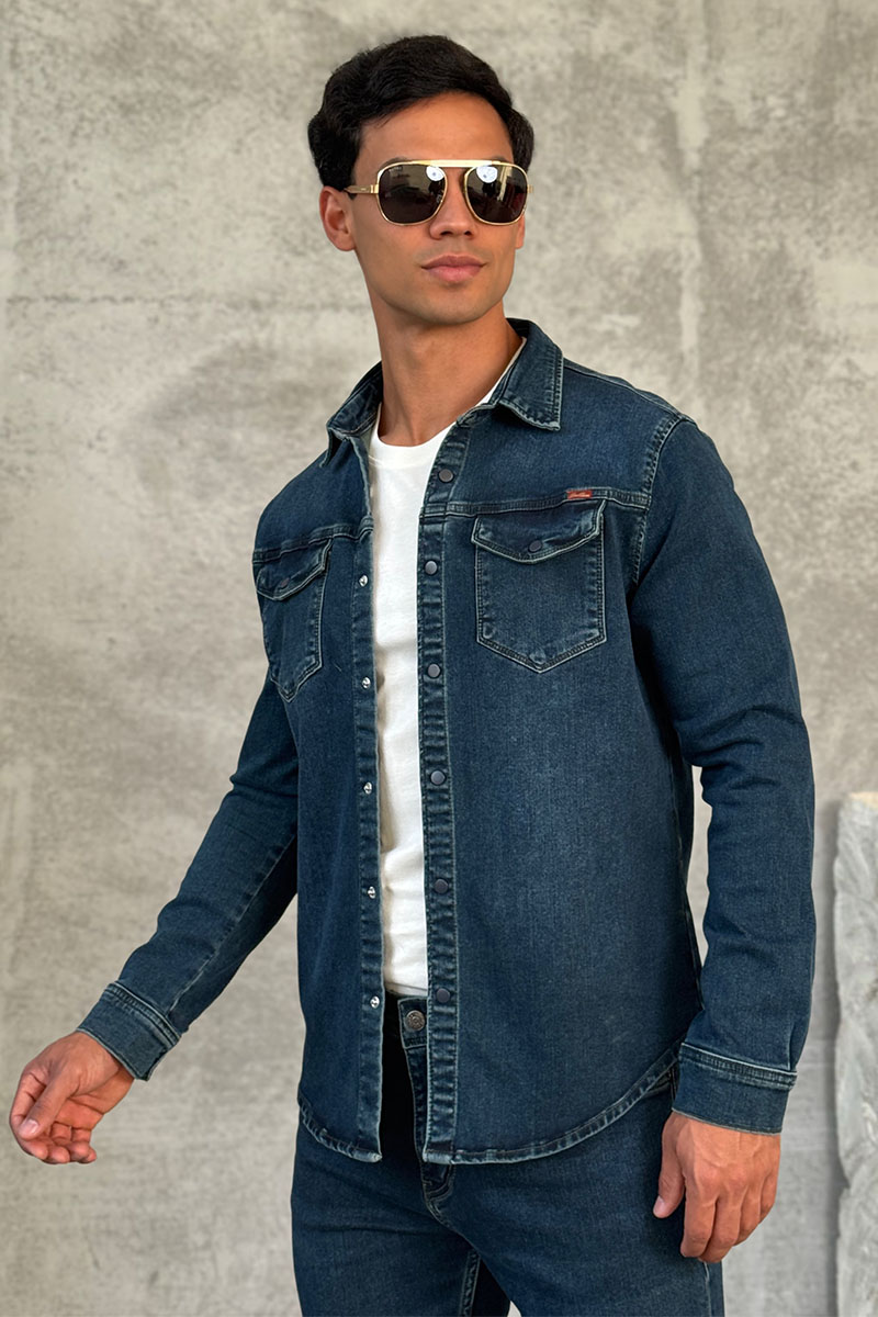 Loro Piana Джинсовая рубашка тёмно-синего цвета