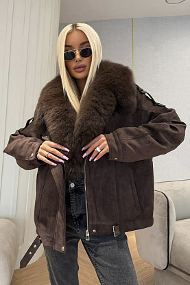 Женская утеплённая дубленка с натуральным мехом