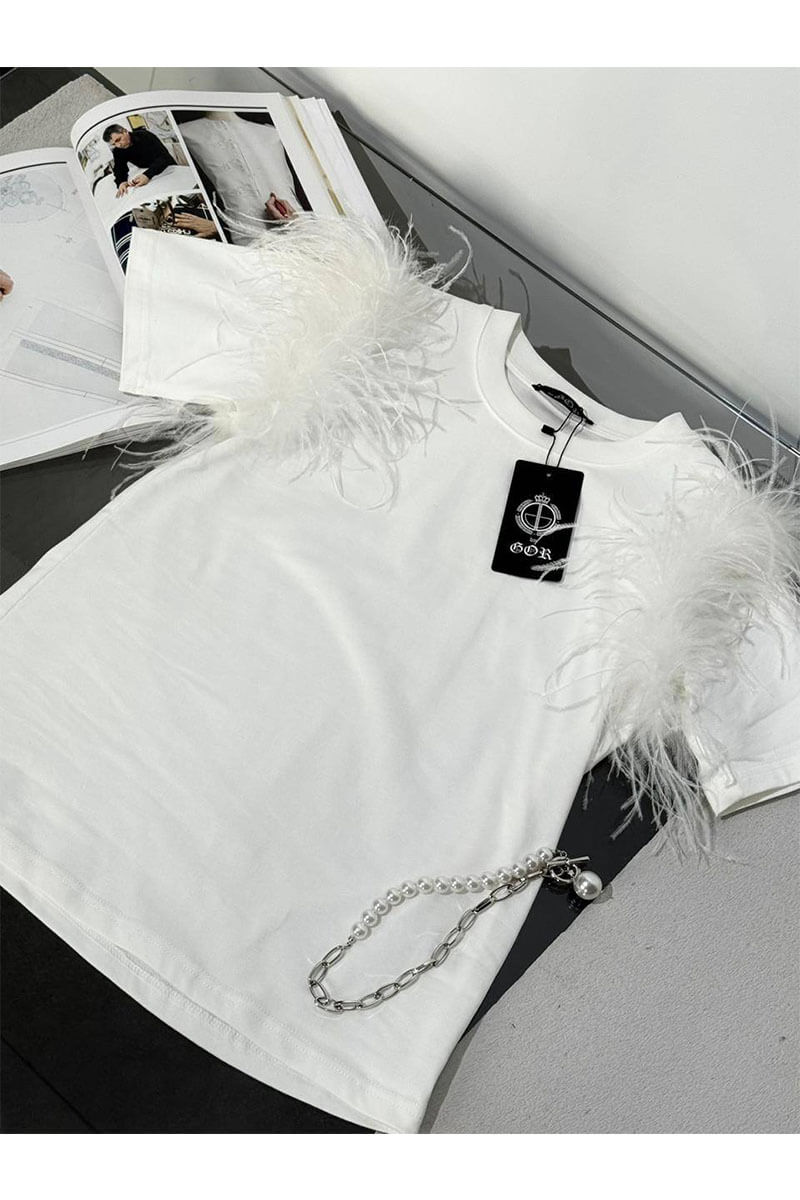 Designer Clothing Женская футболка с перьями белого цвета 
