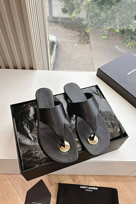 Женские кожаные шлёпанцы Premium - Black