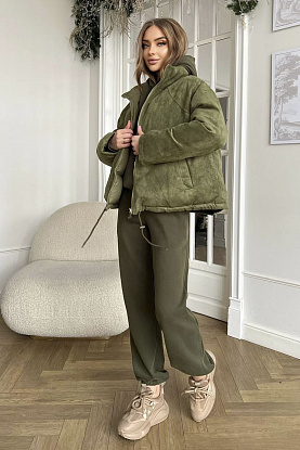 Женский костюм тройка на флисе Premium - Green