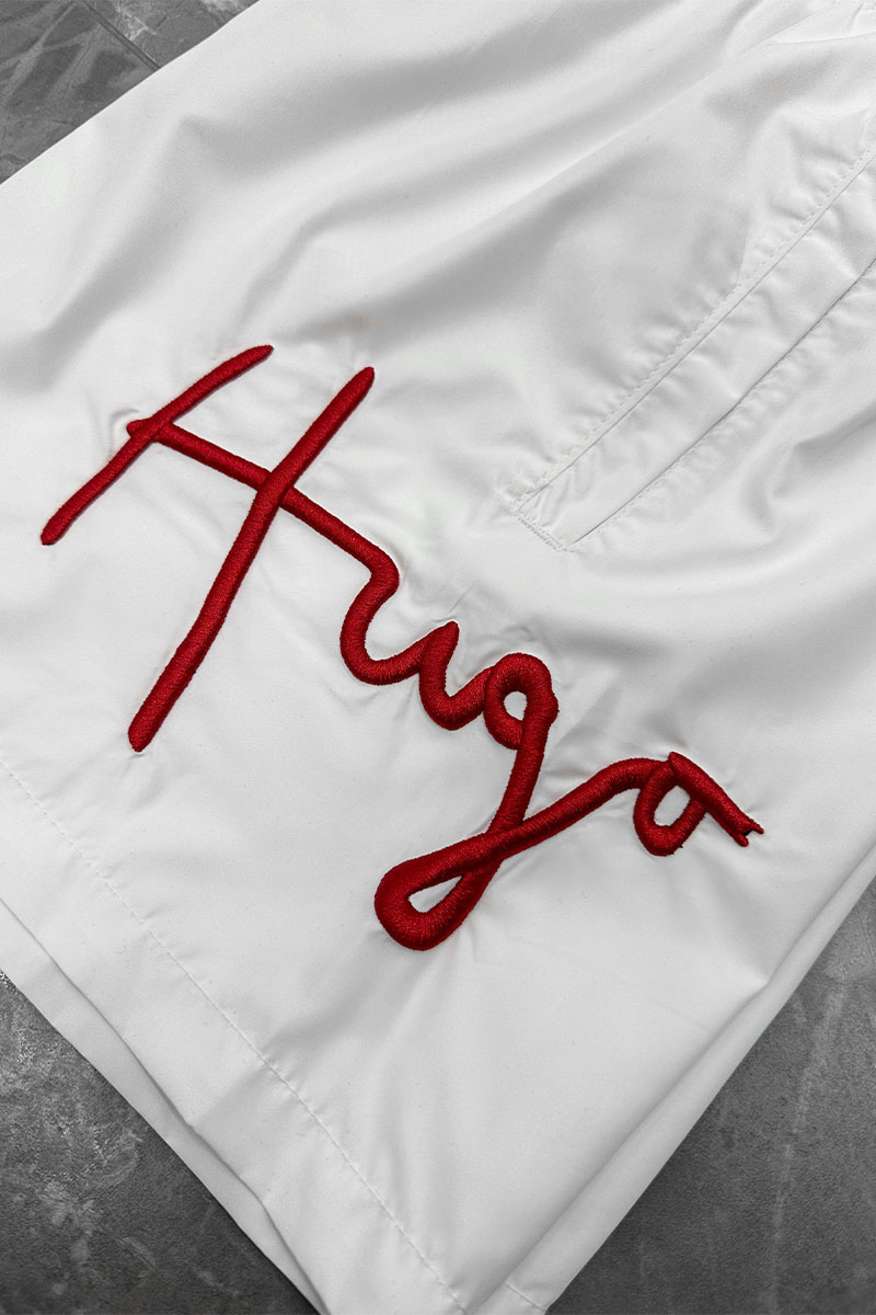 Hugо Воss Мужские белые шорты Dugo logo-embroidered