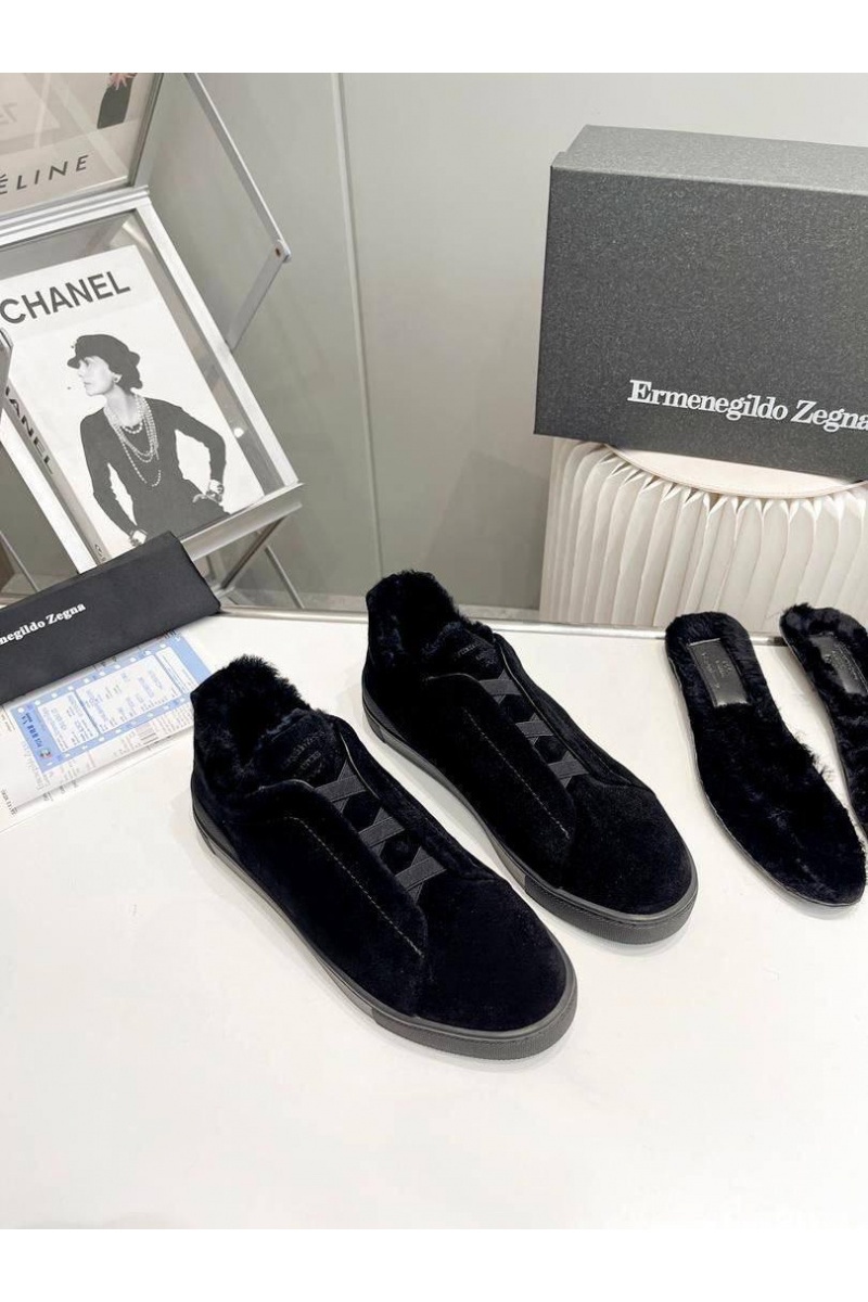 Zegna Кроссовки с мехом Triple Stitch - Black