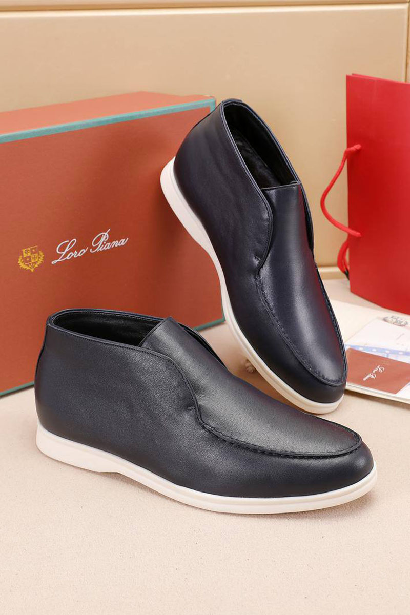 Loro Piana Кожаные лоферы с мехом Open Walk - Navy