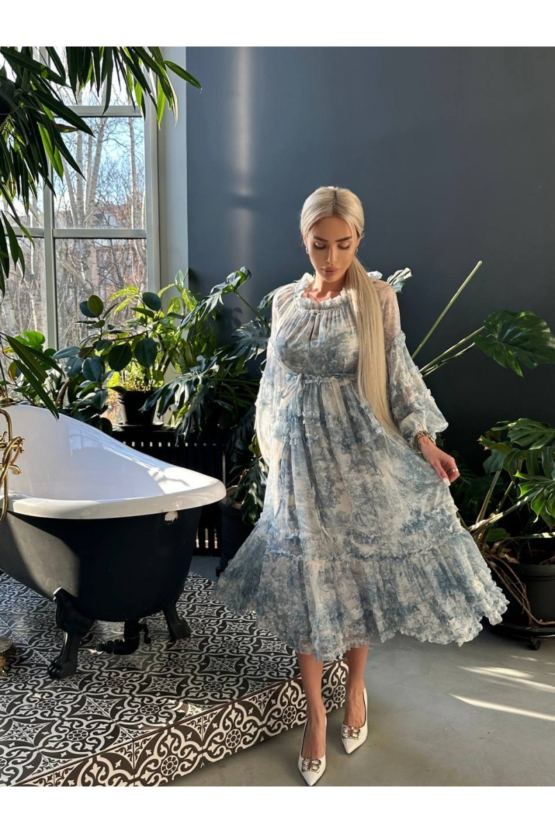 Designer Clothing Женское шифоновое платье Zimmermann голубого цвета