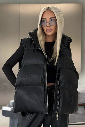 Женский пуховой жилет из эко кожи Premium