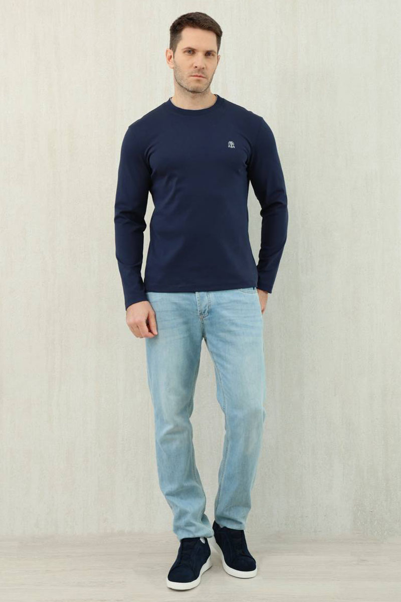 Designer Мужской тёмно-синий лонгслив Premium