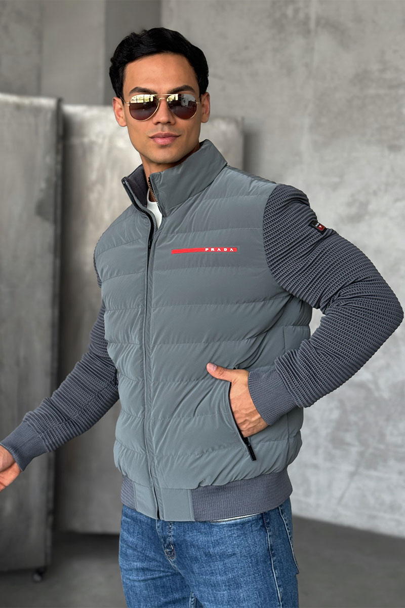 Prada Куртка с вязаными рукавами Linea Rossa - Grey