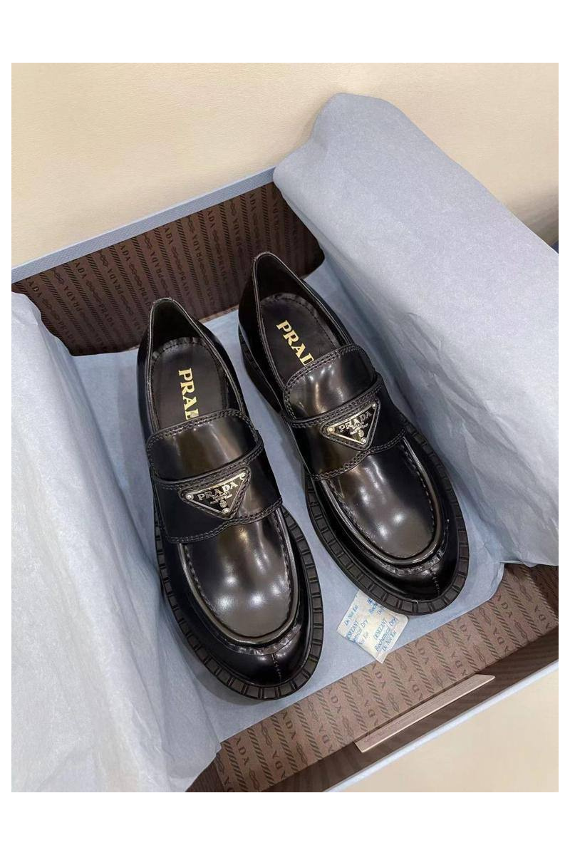 Prada Женские кожаные лоферы Premium - Black