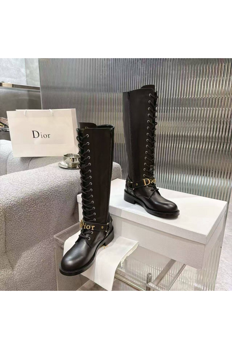 Dior Женские кожаные сапоги на шнуровке 