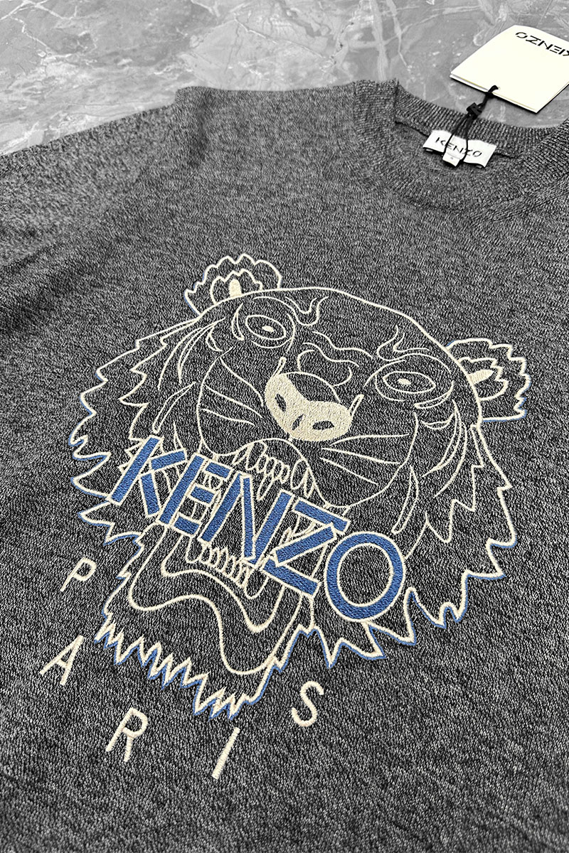 Kenzo Серый свитер Tiger logo-embroidered