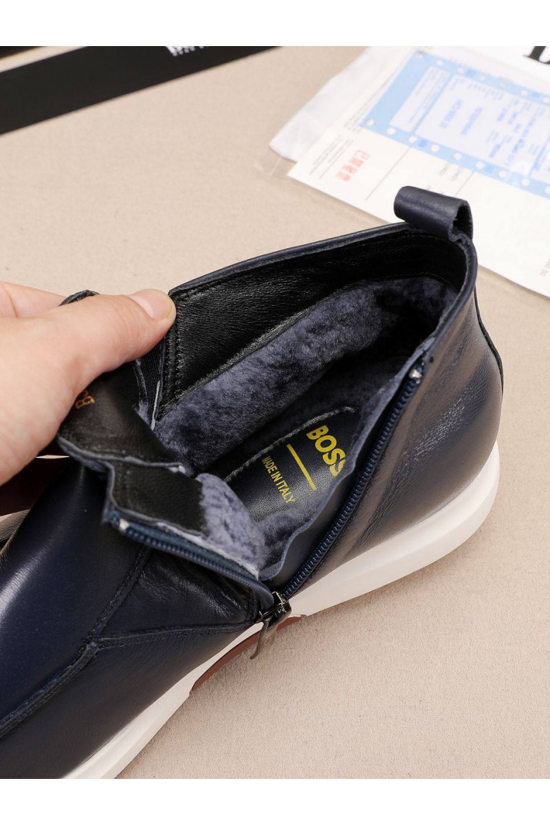 Hugо Воss Кожаные лоферы с мехом  high-top - Navy