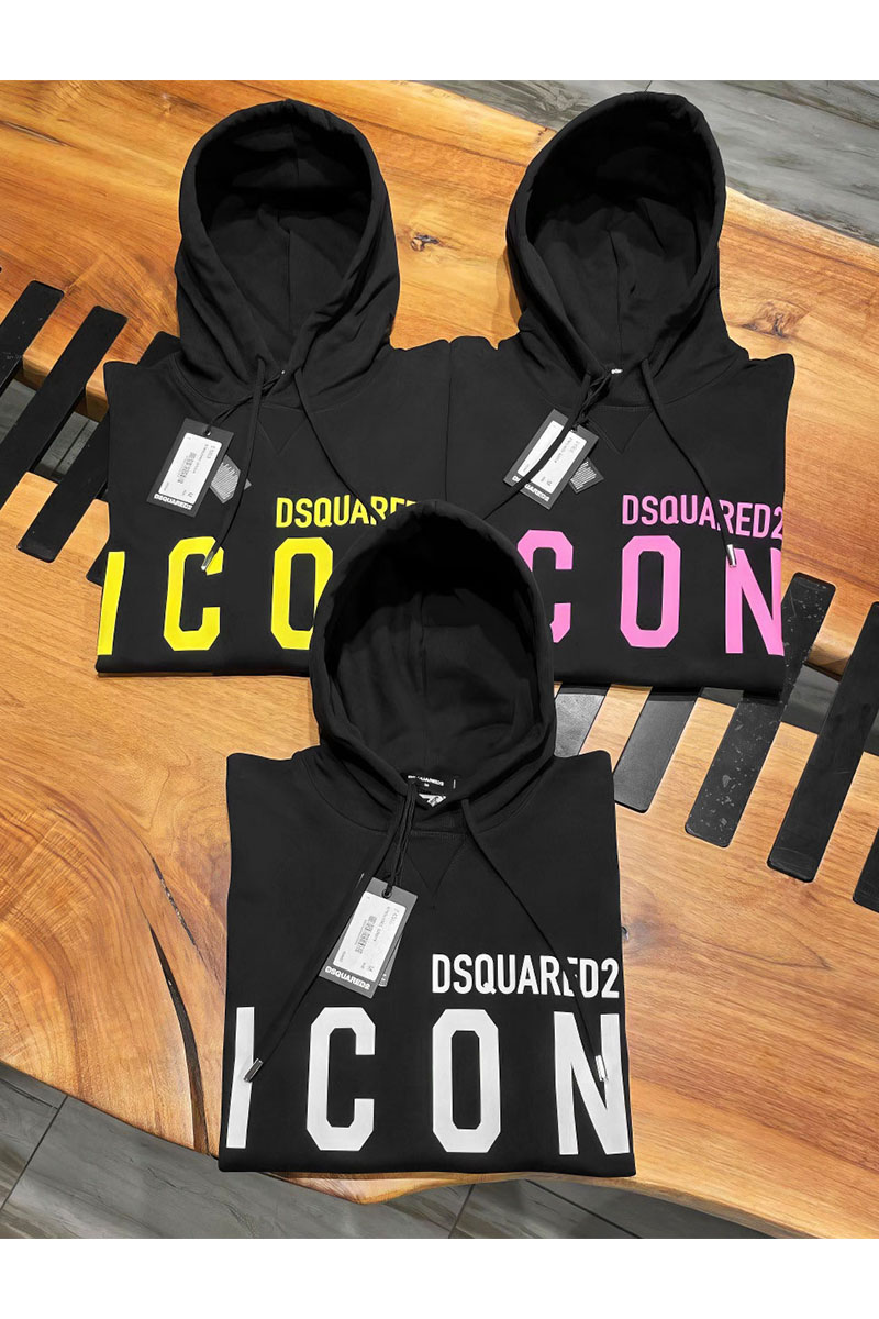 Dsquared2 Чёрное худи "ICON" pink logo-print 