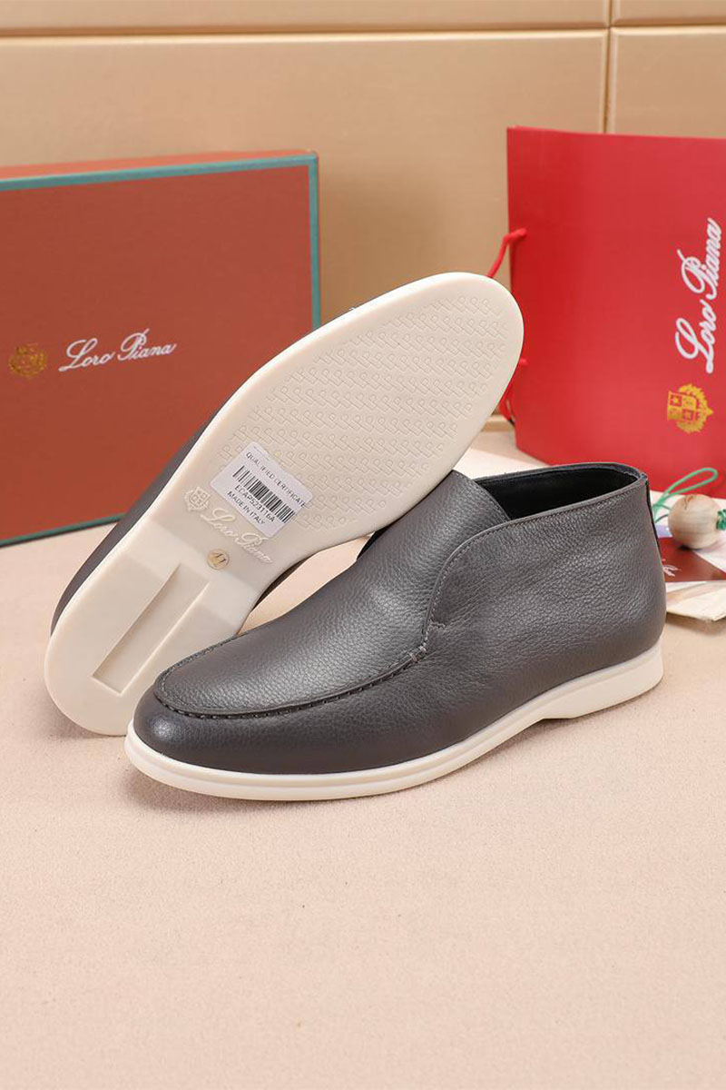 Loro Piana Кожаные лоферы с мехом Open Walk - Grey