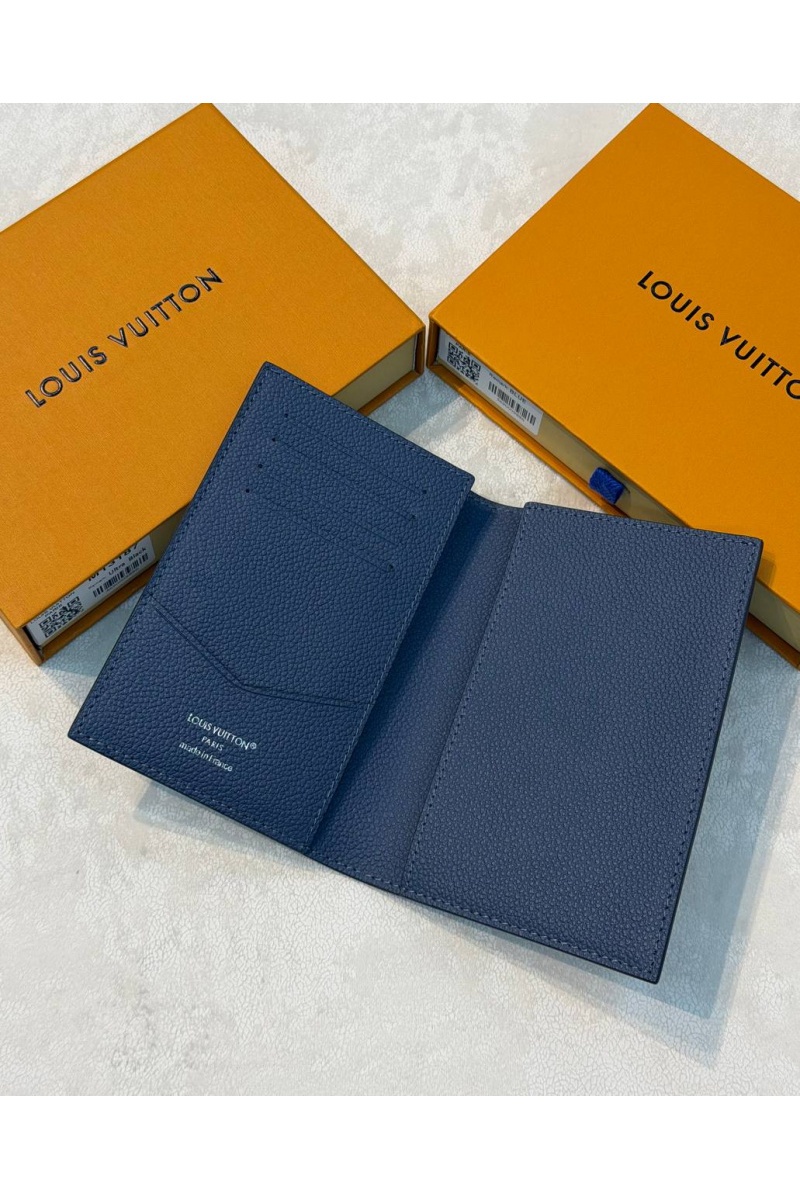 Lоuis Vuittоn Кожаная обложка для паспорта Indigo Blue Damoflage premium 14x10x2.5 см