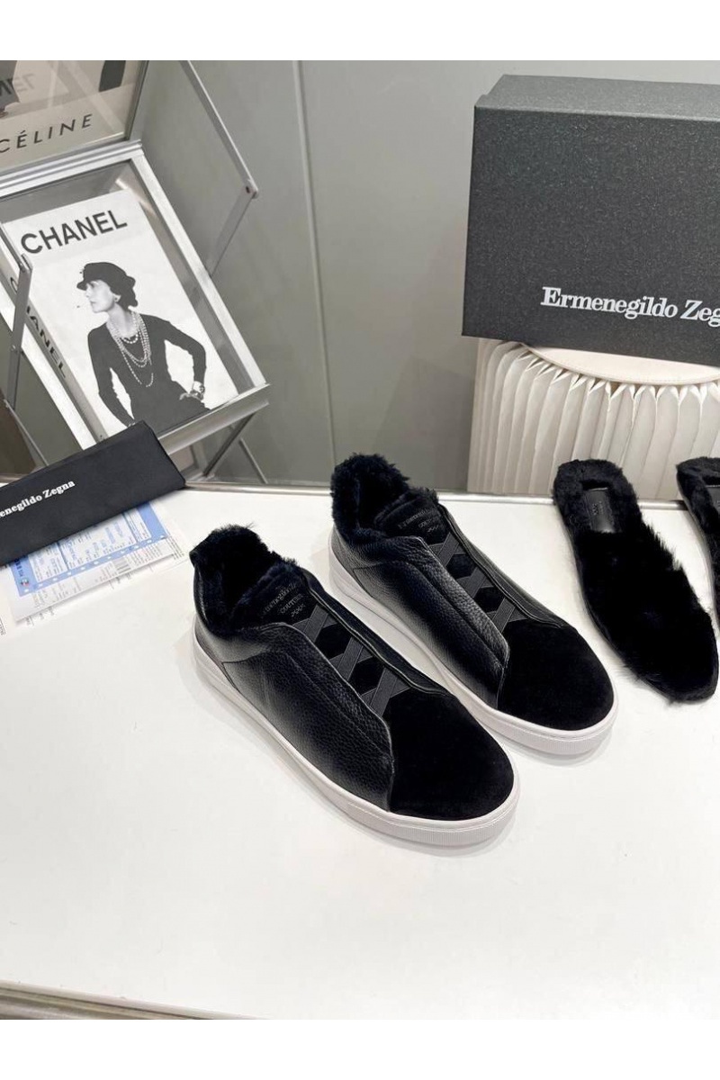 Zegna Кроссовки с мехом Triple Stitch - Black