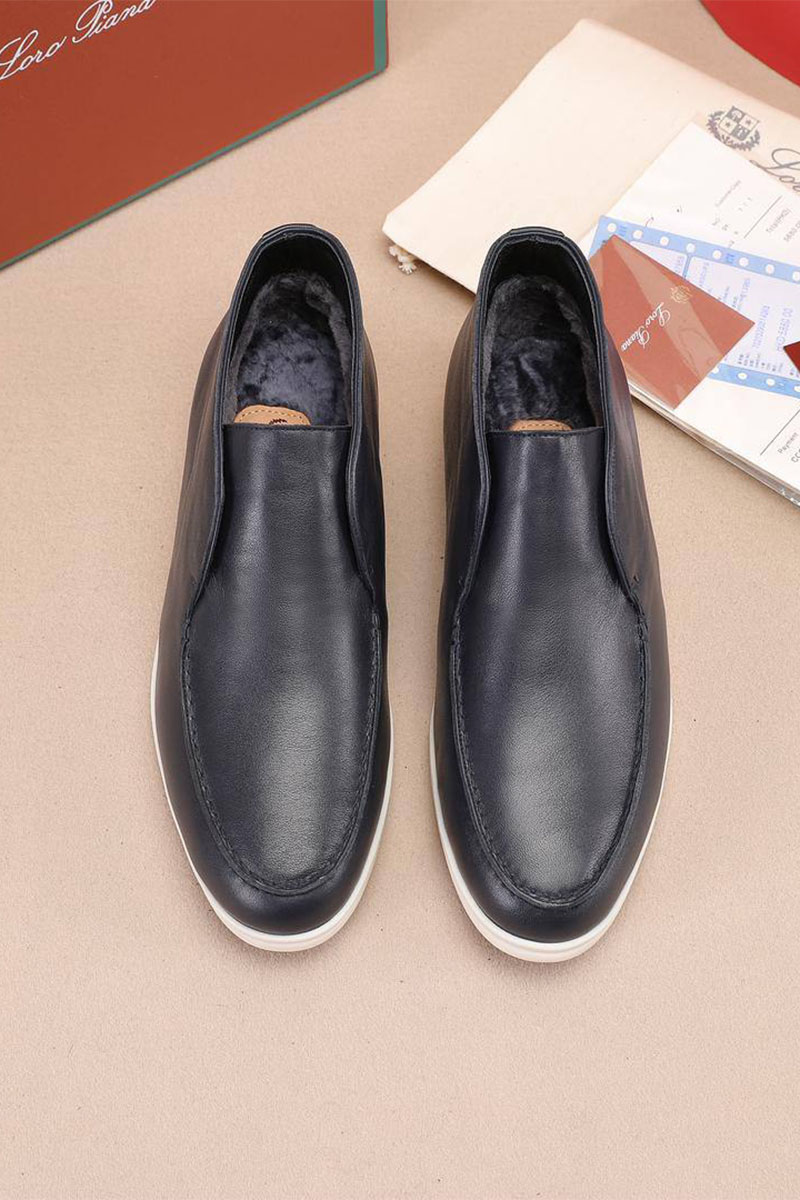 Loro Piana Кожаные лоферы с мехом Open Walk - Navy