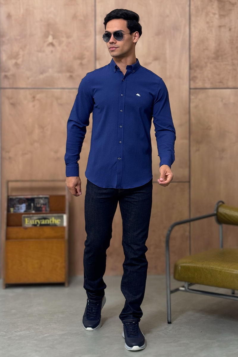 Etro Мужская синяя рубашка Pegasus logo