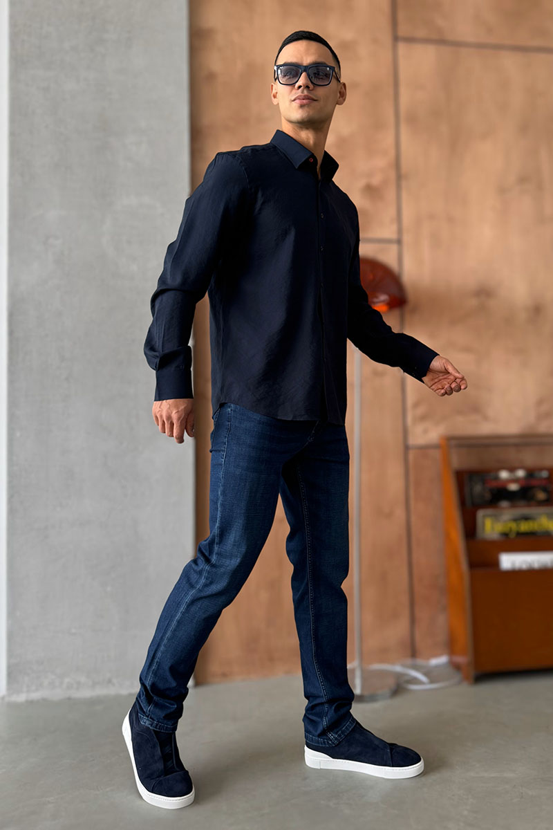 Hermes Мужская рубашка H embroidered - Navy 