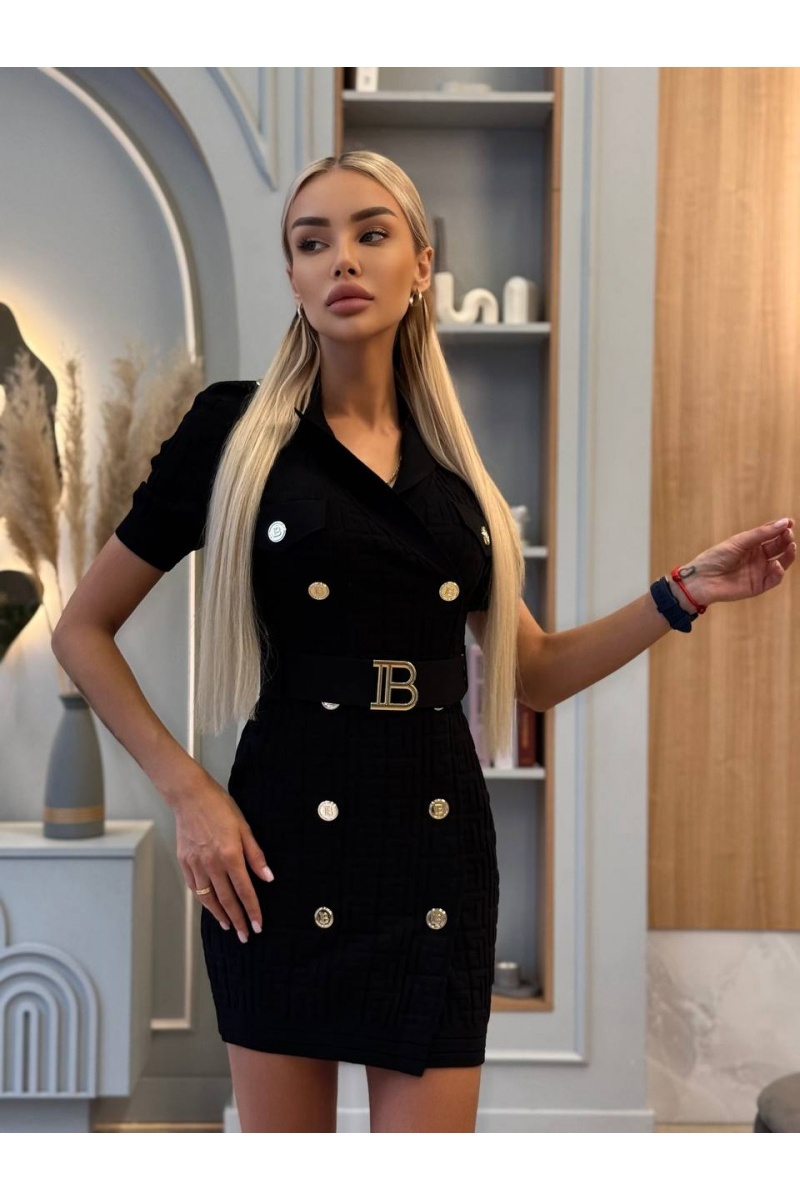 Balmain Женское бандажное мини платье чёрного цвета