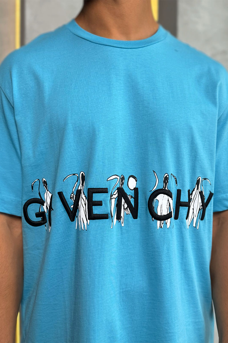Givenchy Голубая оверсайз футболка embossed logo