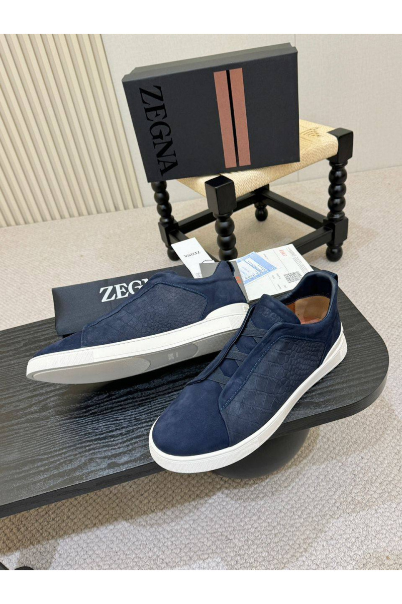 Zegna Мужские кроссовки Triple Stitch Alligator - Navy