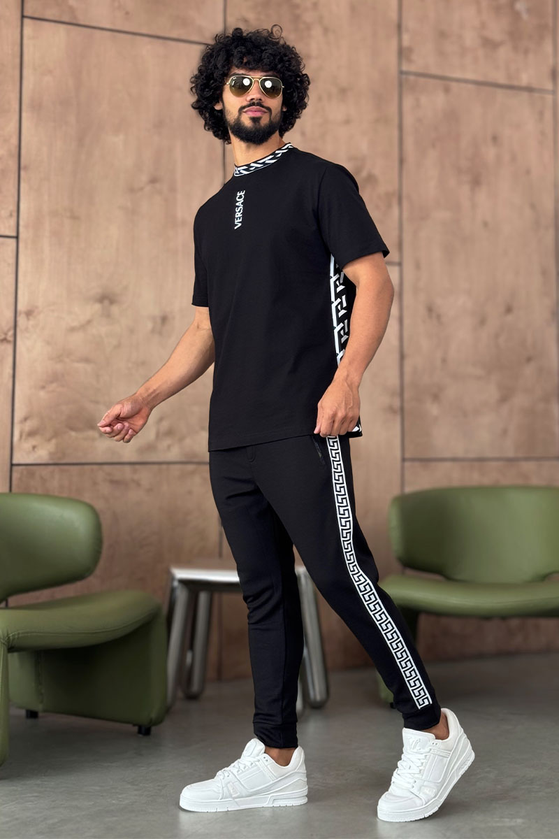 Versace Чёрная мужская футболка La Greca trim