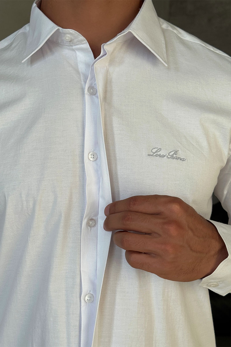 Loro Piana Мужская белая рубашка logo-embroidered