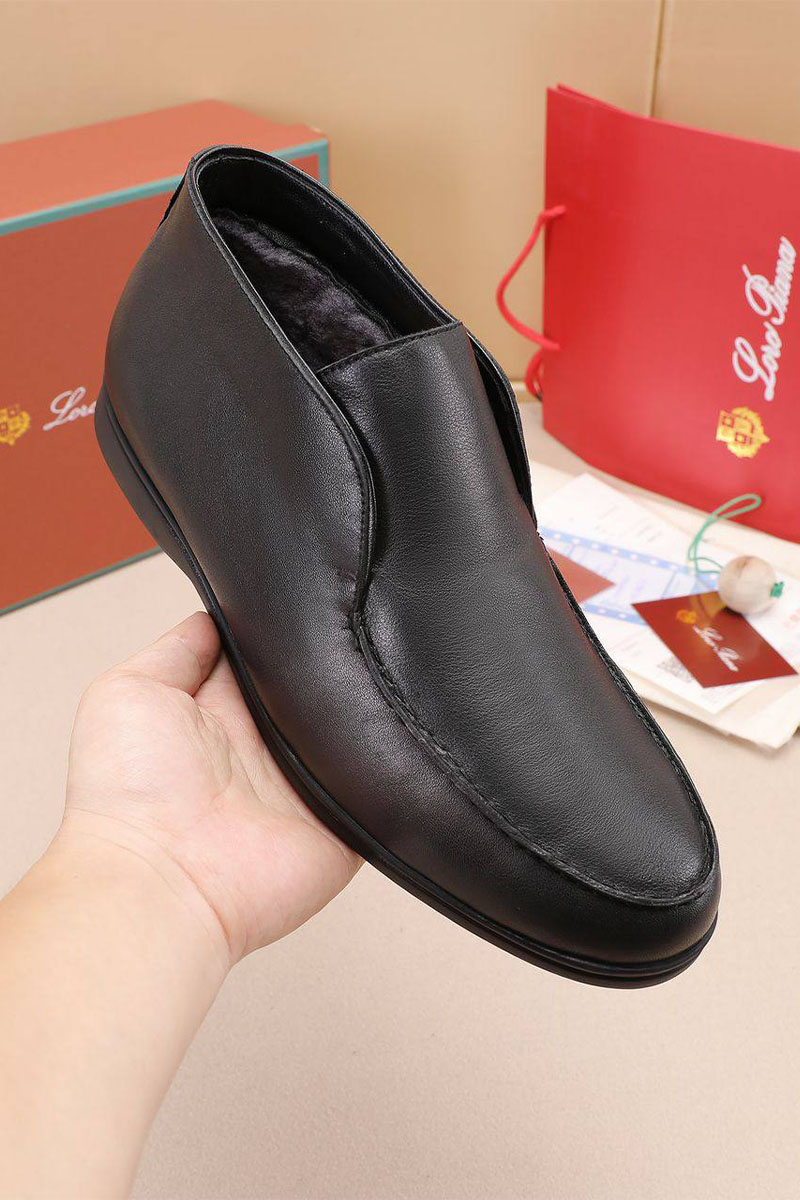Loro Piana Кожаные лоферы с мехом Open Walk - Black