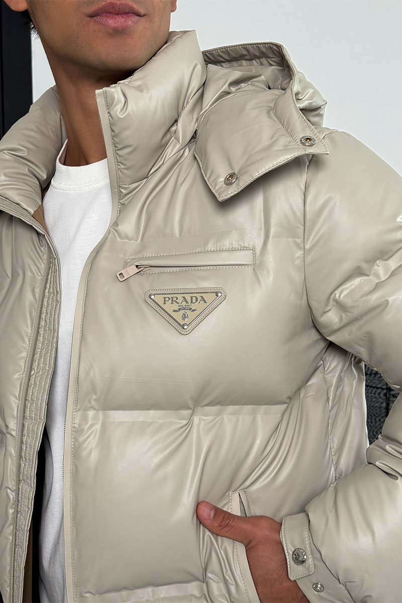 Prada Мужской пуховик logo-plaque - Beige