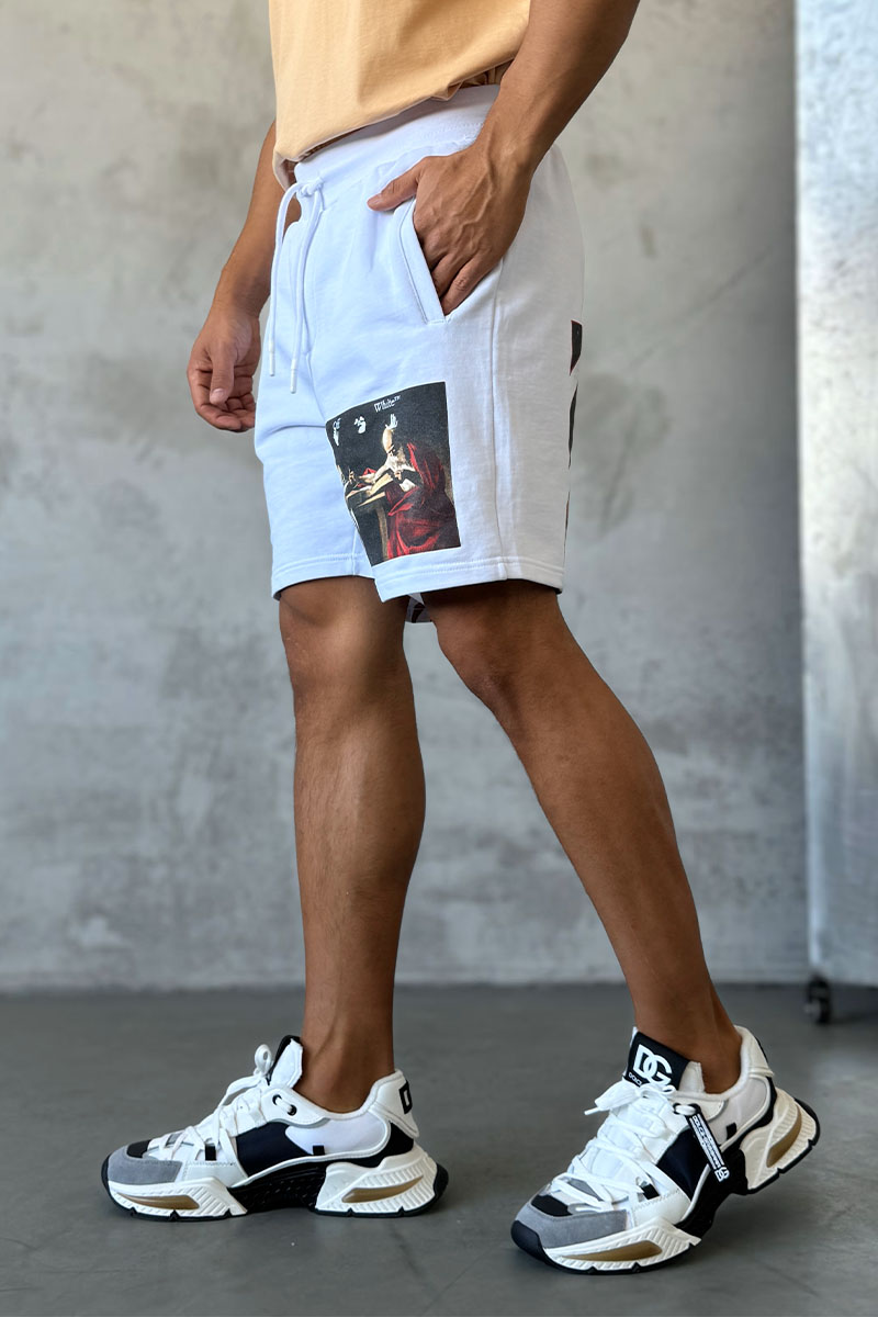 Off-White Мужские белые шорты Caravaggio Print 