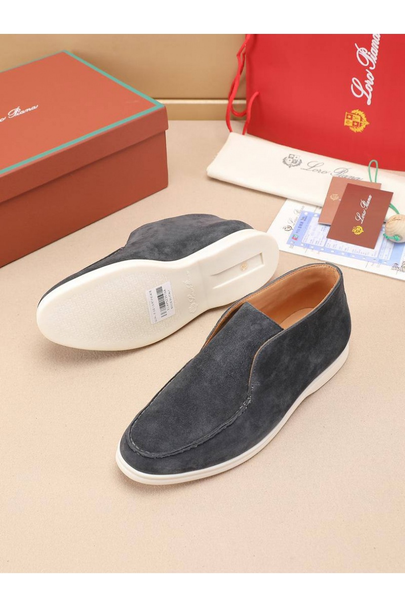 Loro Piana Замшевые лоферы с меховой стелькой Open Walk - Dark Grey