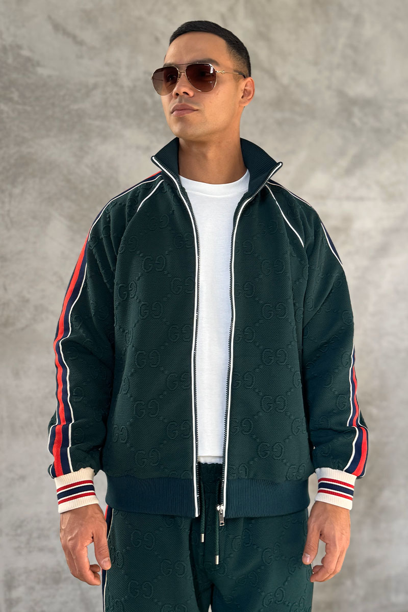 Gucci Зелёная кофта на молнии GG jacquard