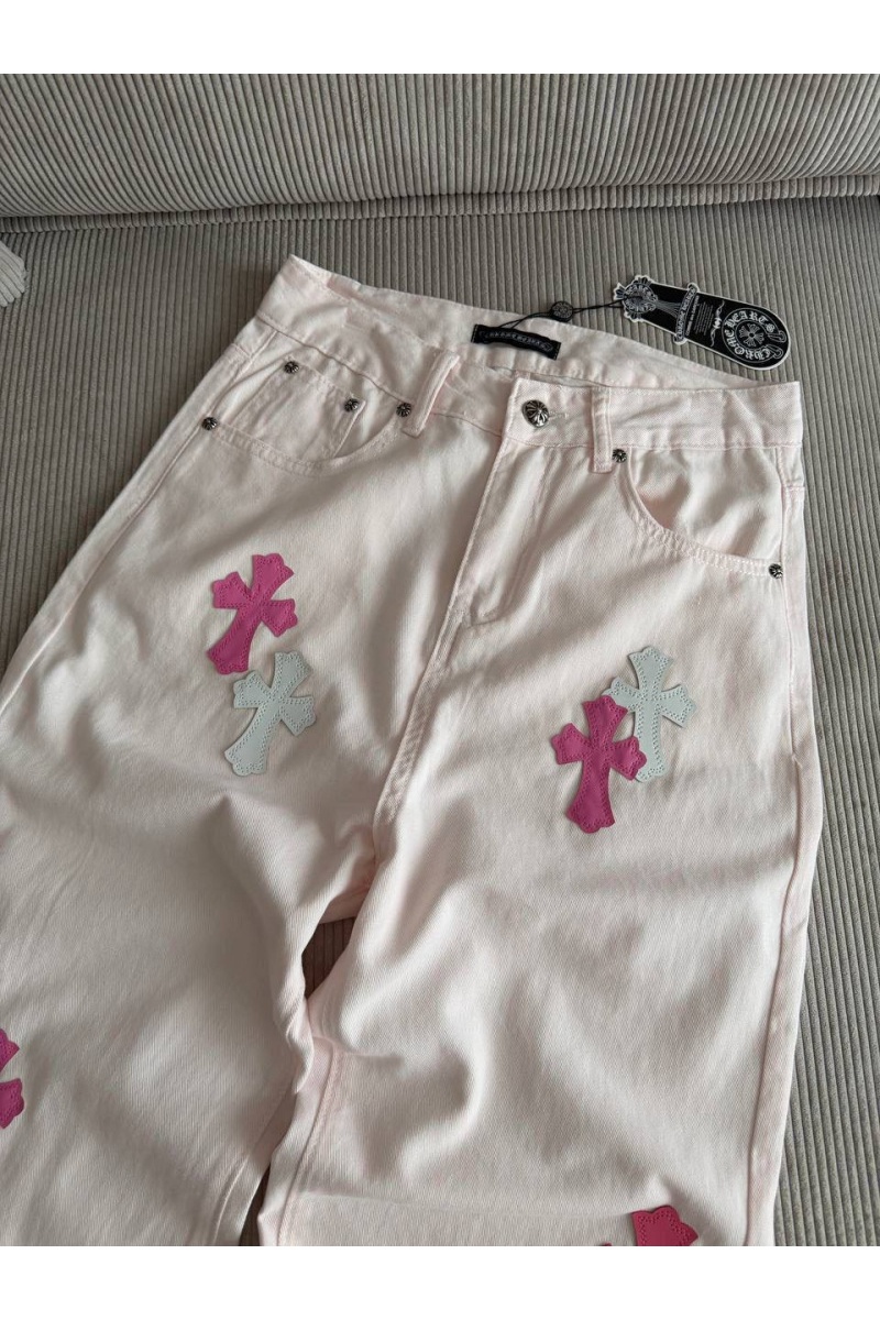 Chrome Hearts Женские прямые джинсы белого цвета premium