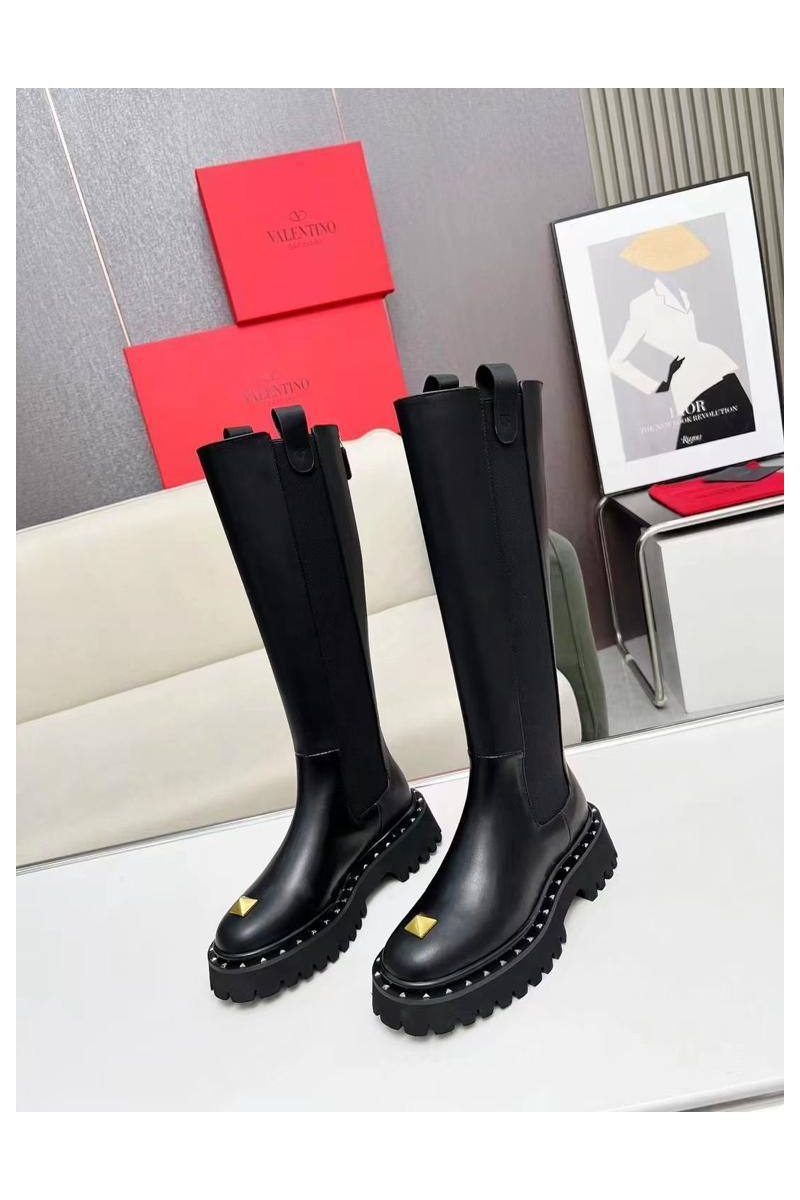 Valentino Женские кожаные сапоги мехом Valentino