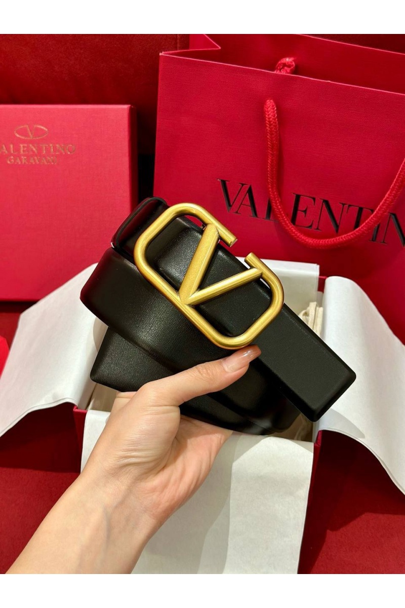 Valentino Чёрный кожаный ремень - ширина 4 см, длина 90 см