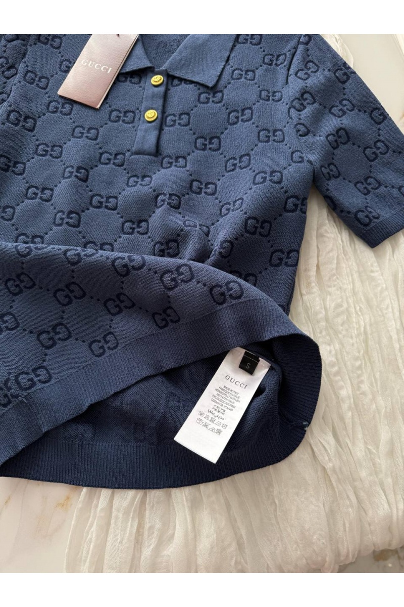 Gucci Синее женское поло GG monogram-pattern