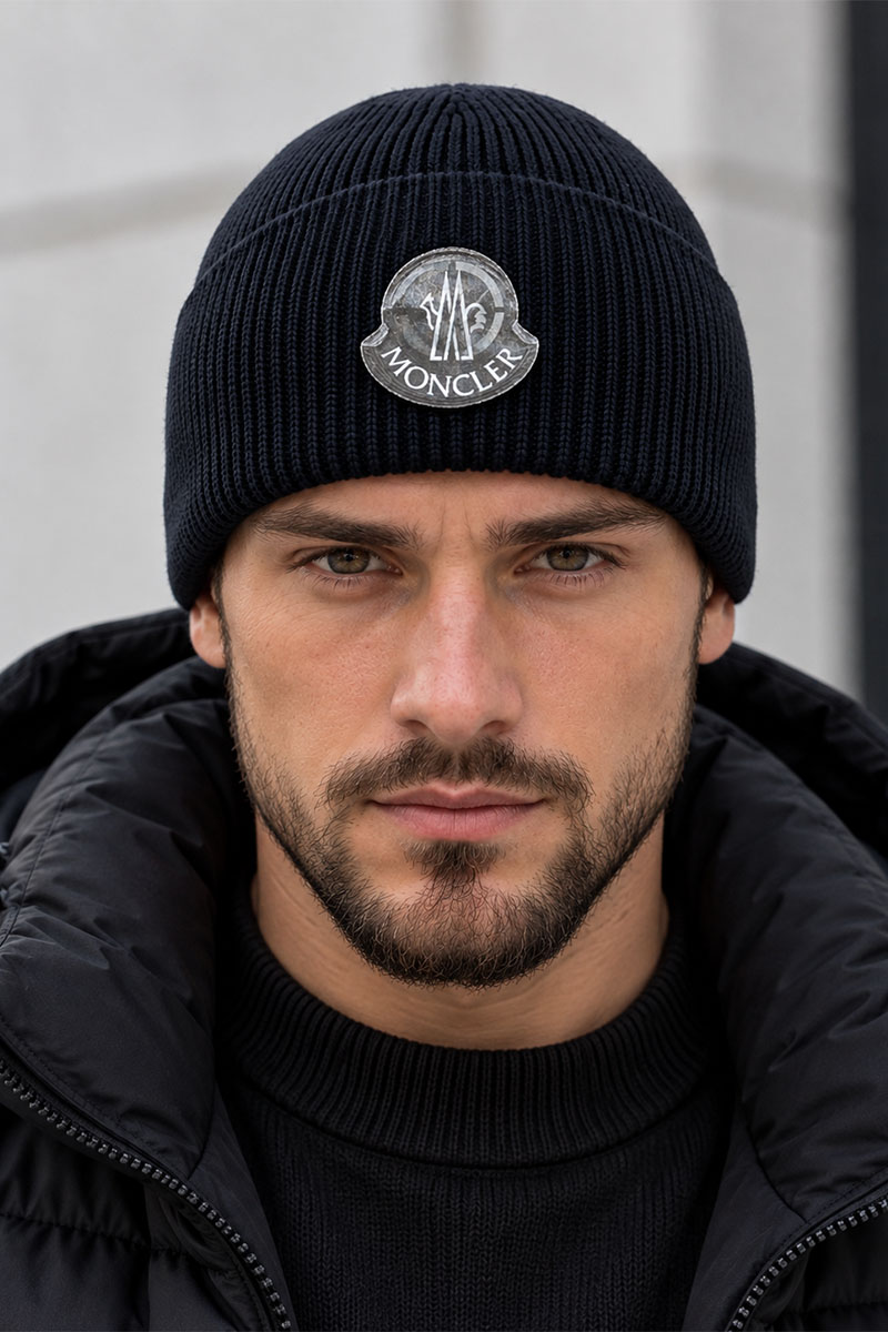 Moncler Брендовая шапка тёмно-синего цвета